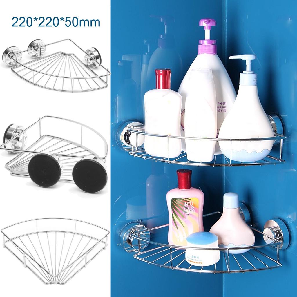 Stainless Steel Bathroom Suction Cup Shelf Shower Corner Holder Rack ...