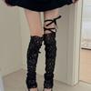 Japanische Spitze Beinärmel mit verstellbaren Bändern für Damen Durchsichtige Netz-Oberschenkel-Beinwärmer Lange fußlose Socken