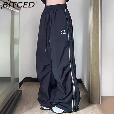 Black Wide Leg Parachute Pants Women Vintage Casual Plus Size 90s Trousers Female Gorpcore Harajuku Fashion Streetwear