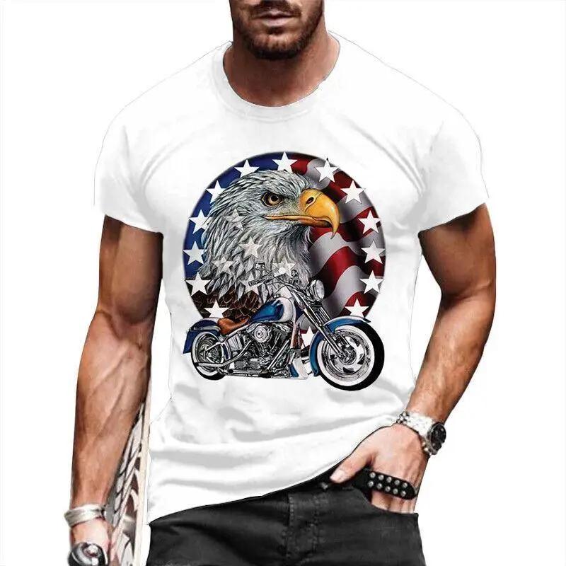 T Shirts Unisex Short Sleeve Eagle American Flag White Motorcycle Bike Graphic Soft