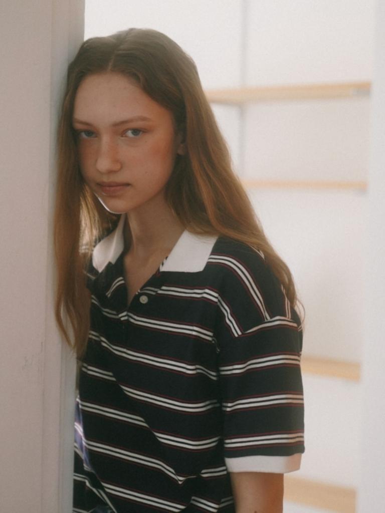 UNNOUT Stripe Collar T-Shirt Navy