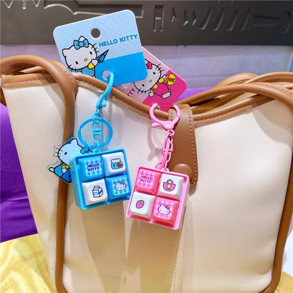 Hello Kitty Four Grid Button Musical Wooden Fish Keychain Fun Healing Stress Relief Portable Bag Hanging Ornament Delicate