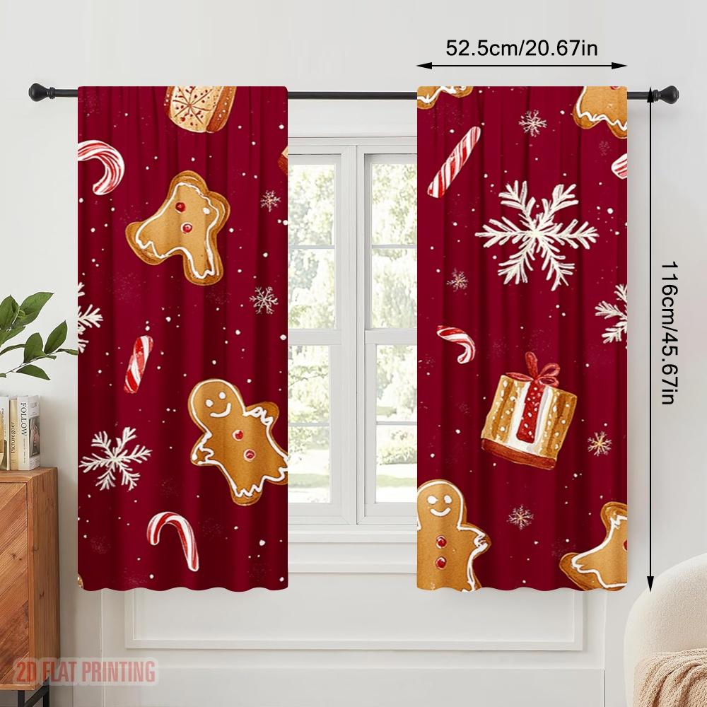 2 Stück, 2D-Flachdruckmuster Vorhänge Weihnachtsplätzchen Schneeflocken Süßigkeiten (2) Vielseitiger Stoff (ohne Stange) Vielseitig