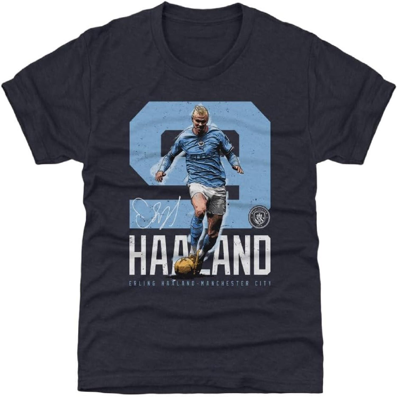 500 LEVEL Erling Haaland Manchester City Youth Shirt - Erling Haaland Manchester City Bold Number S