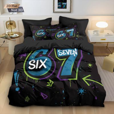 3Pcs Six Seven Black Printed Coreless Down Duvet Cover Set Multi Size Comfortable Bedroom Bedding Decoration