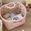Boho Fabric Laundry Basket Floral Print Quilted Storage Basket Portable Folding Basket Bag with Handles for Home Clothes And Sundries