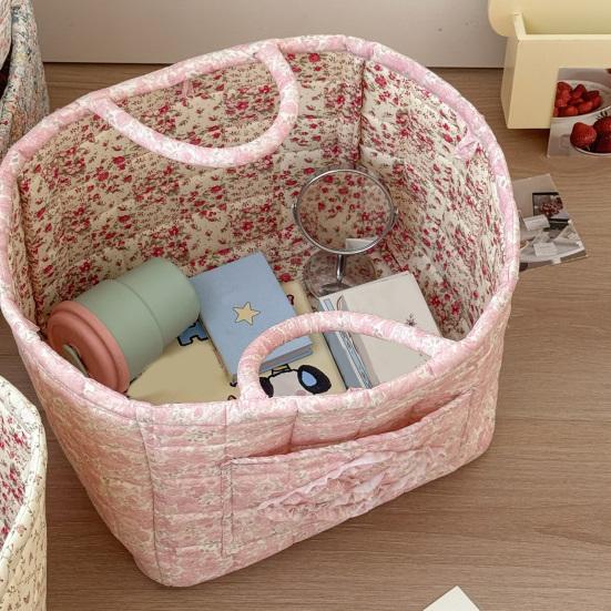 Boho Fabric Laundry Basket Floral Print Quilted Storage Basket Portable Folding Basket Bag with Handles for Home Clothes And Sundries