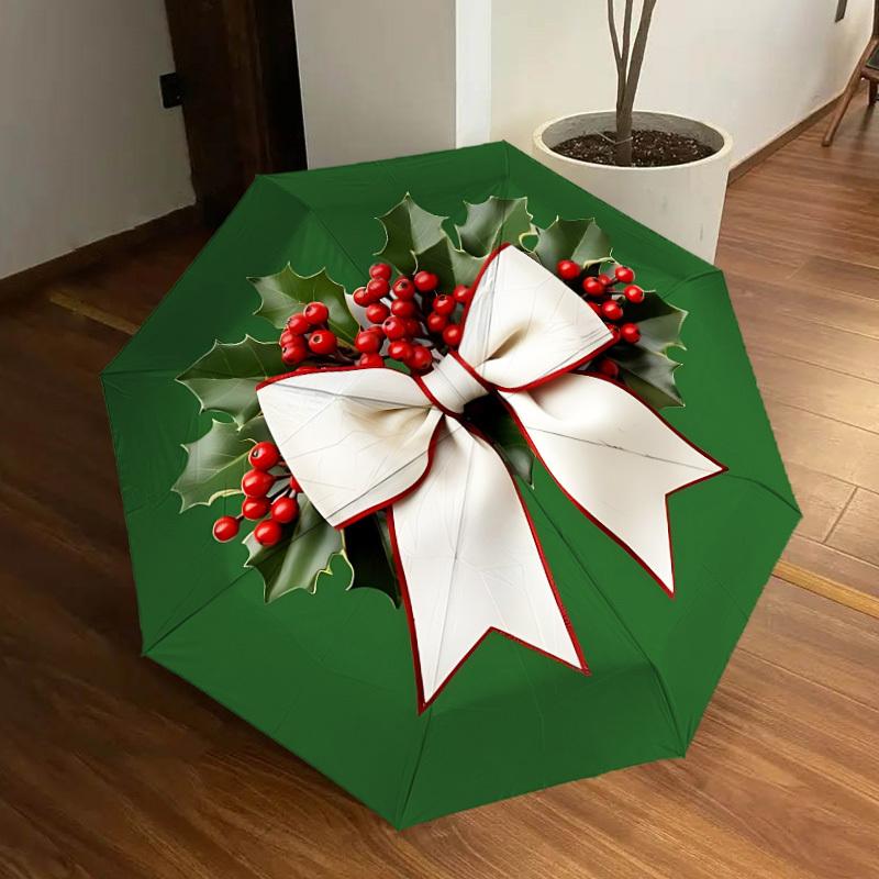 

1pc Holly Wreath Automatic Open/Close Umbrella, Formal Events - Ideal Gift for Family or Friends, Outdoor Accessory yy251211121