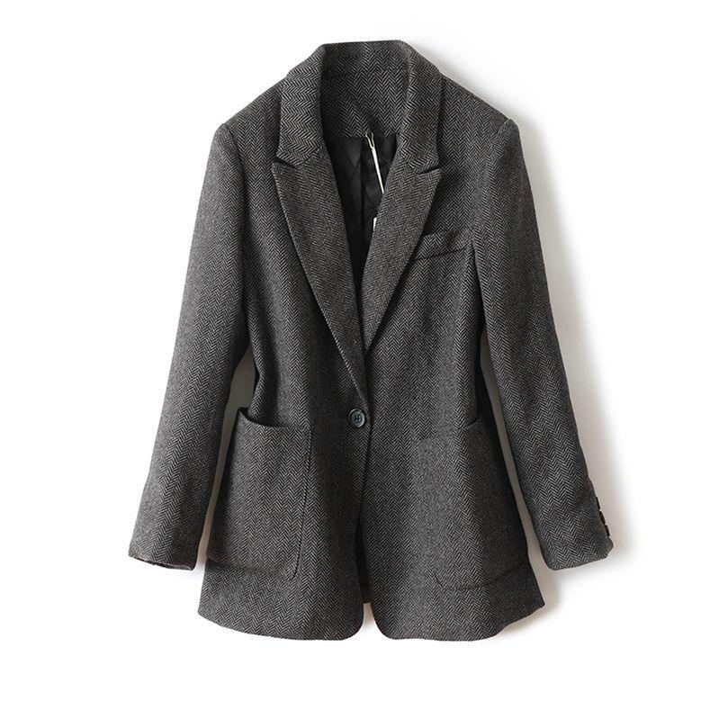Korean Hepburn Style Wool Coat - Women s Thick Dark Gray Casual Suit For Autumn/Winter S