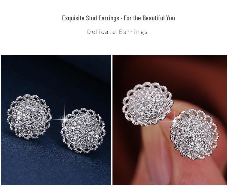 Sunflower Diamond Stud Earrings with Lace Metal and Copper Needle - Women's Elegant Niche Jewelry