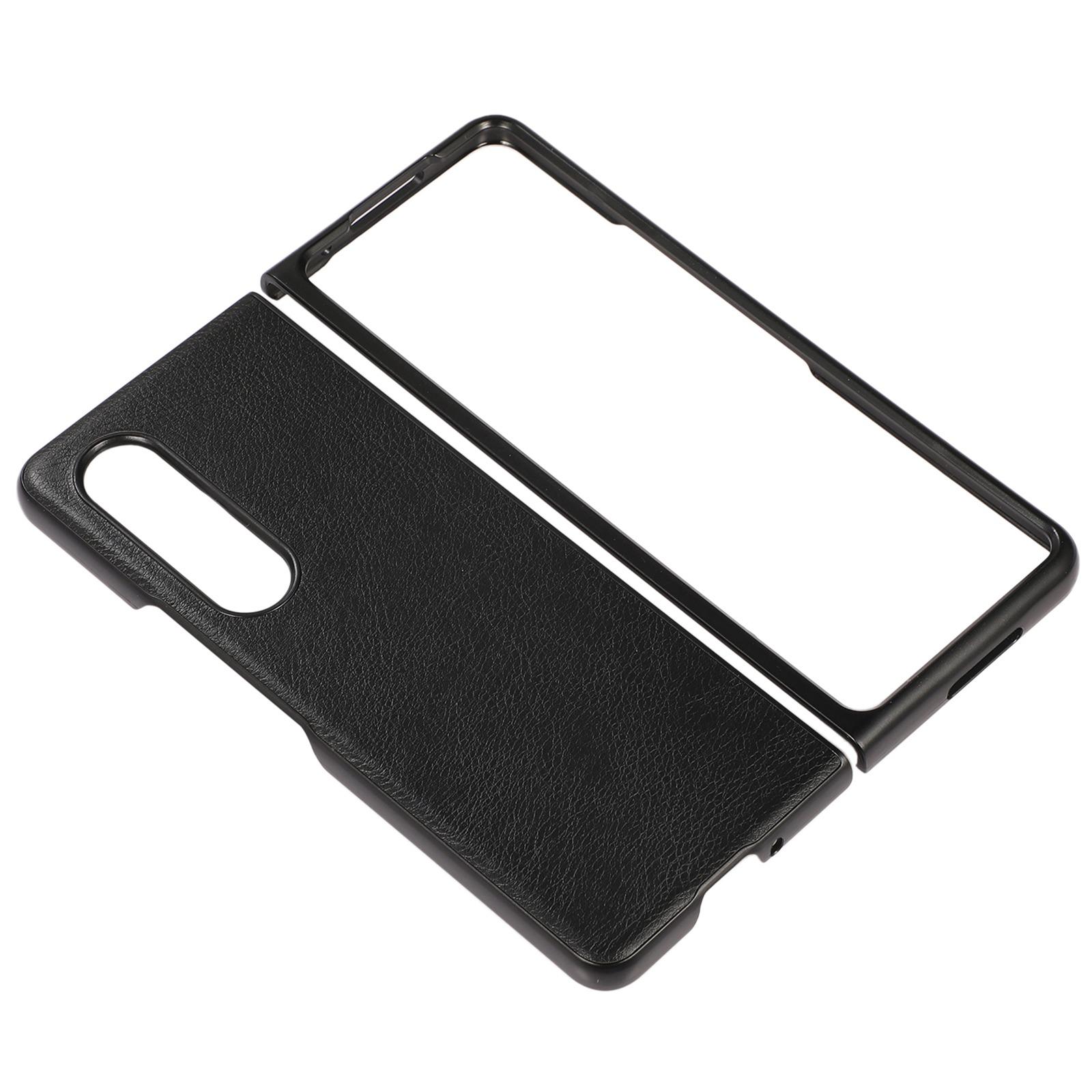 

For Samsung Galaxy Z Fold4 5G PU Leather Coated TPU+PC Shockproof Cover Litchi Texture Anti-slip Grip Back Case Black