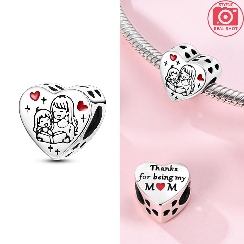 Original New Love Mother Heart Pendant Charm Bead For Woman Fit Copper Bracelet Diy Jewelry Gift For Mom