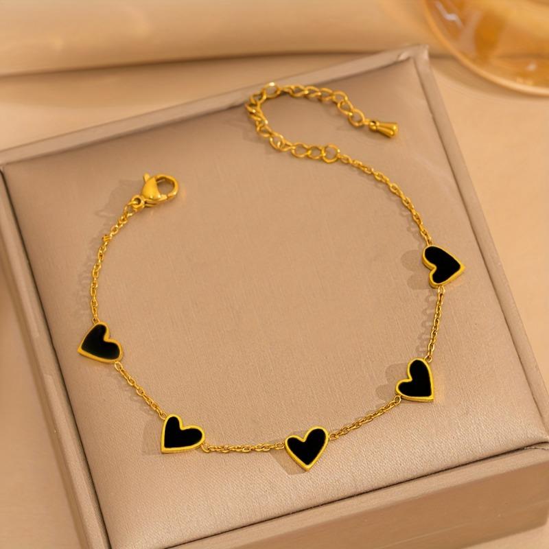 Colorful Enamel Heart Charm Bracelet Set – Gold Plated Adjustable Chain Bracelets, Fashion Cute Love Jewelry for Women Daily Party Wear