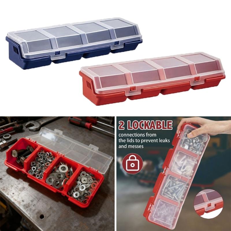 Small Parts Organizers Box Set, 2 Pack Plastic Hardware Cases with 4 Compartments and Transparent Lids for Fastener Sorting