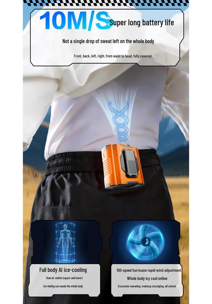 Portable Outdoor Waist Fan with Cooling Ice Pack and Long-Lasting Battery