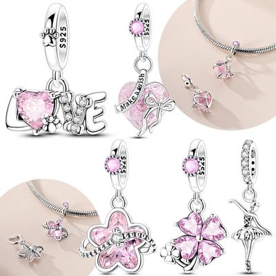 Original Copper Pink Heart Love Star Four-Leaf Clover Girl Bead Fit Women Bracelet Diy Jewelry Make Valentine Gift