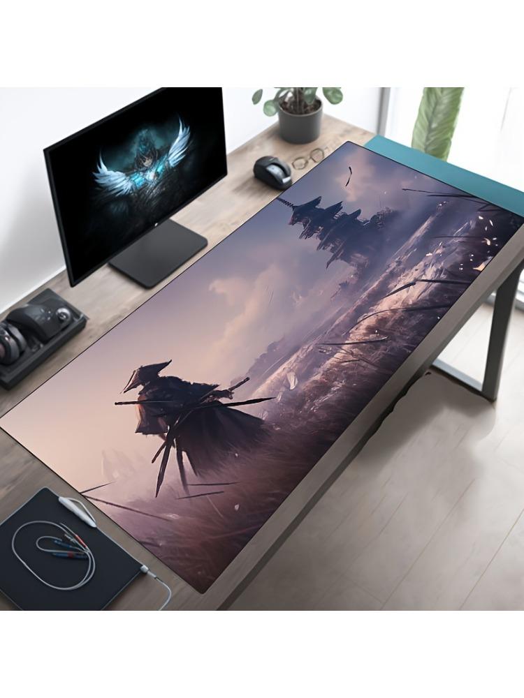 Japanese Gaming Large Mouse Pad with Samurai Pagoda Non-Slip Rubber Precision Control High Accuracy Durable Desk Mat for Gamers