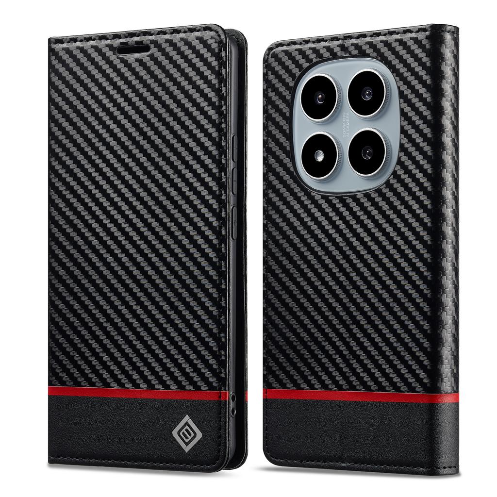 Carbon Fiber Cards Solt Wallet Leather Case For Redmi Note 15 14 Pro Plus 13 13C 14C Luxury Slim Magnetic Flip Kickstand Cover