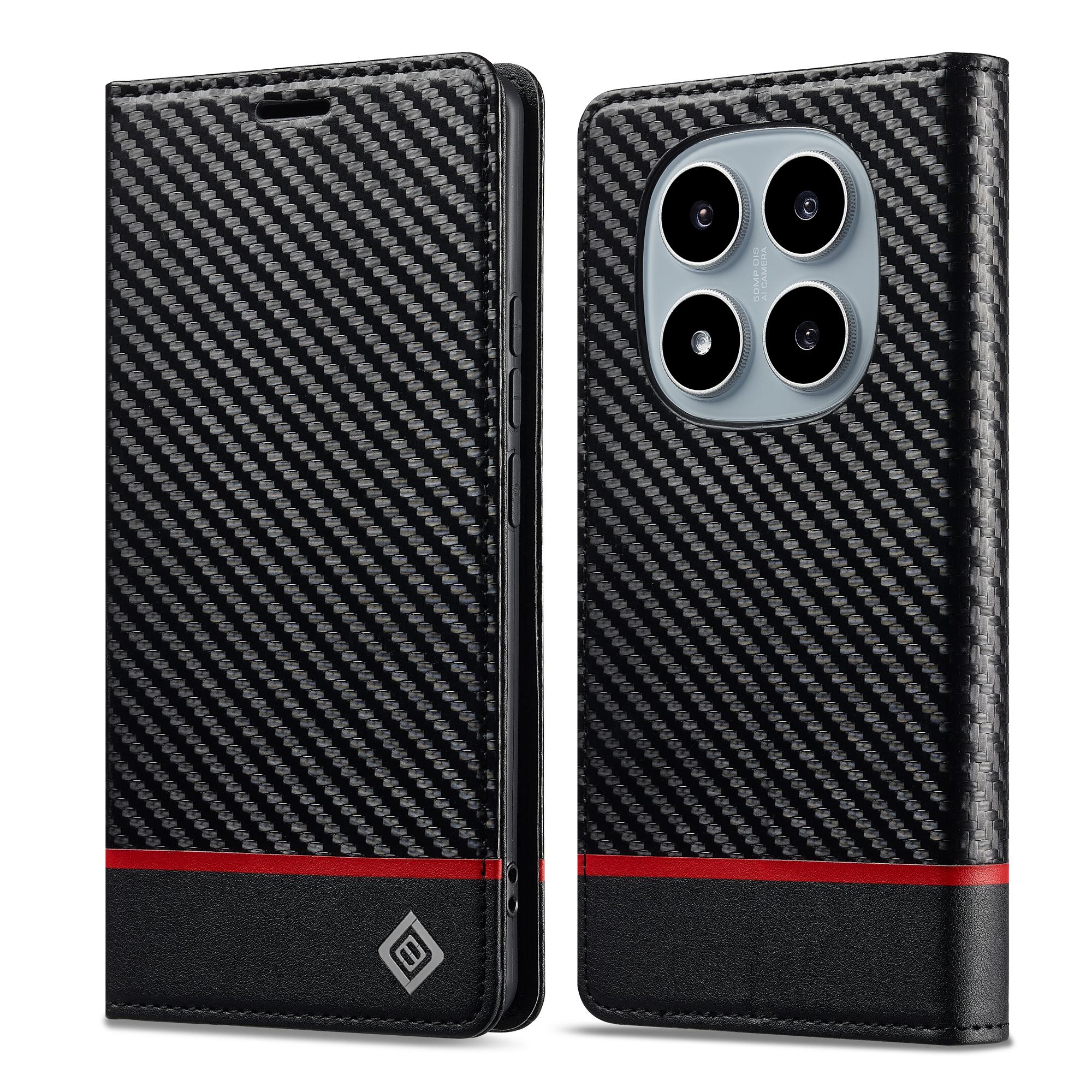 

EUCAGR Carbon Fiber Flip PU Leather Wallet Phone Case for Xiaomi Redmi Note 15 Pro 4G 5G Card Slot Cover For Redmi Note 15 Pro+ Redmi Note 15 4G