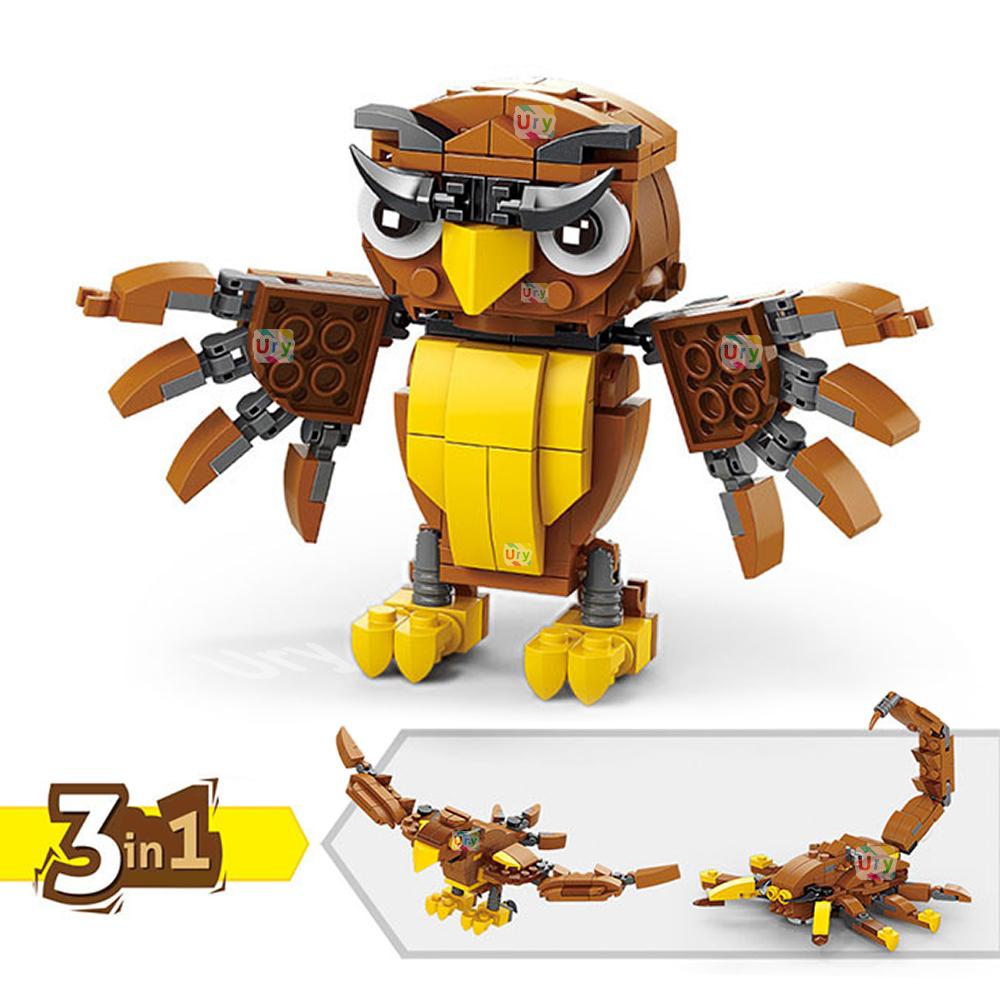 Ocean Marine Fish 3in1 Animals Shark Tiger Owl Crocodile Model Set Building Blocks Diy Children Assemble Toy for Kid Gift