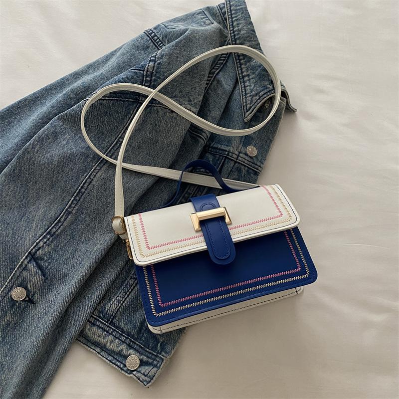 Small Square Bag Contrasting Color Shoulder Messenger Bag Women's Striped Large-capacity Commuter Handbag Women's Bag