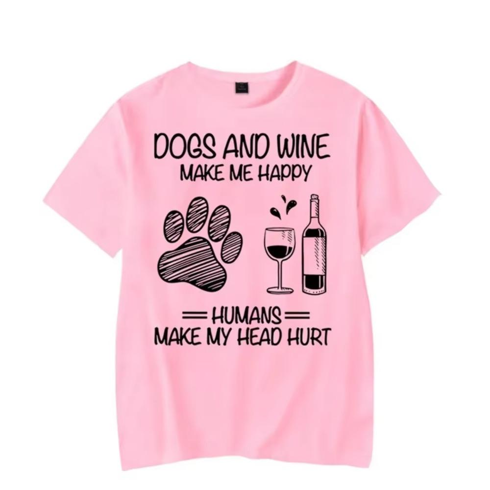 Dogs and Wine Make Me Happy Graphic Tshirt Funny Paw Fashion Harajuku T-shirt Hip Hop Men Brand T-shirt Trend Oversize Tee Shirt