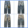 Mens Vintage Loose Fit Jeans Distressed Patchwork Corduroy Accent Streetwear Pants
