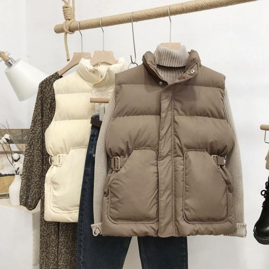 Women's Puffer Vest Casual Sleeveless Hooded Zip Up Jacket Quilted Stand Collar Coat with Pockets Winter Warm Outerwear