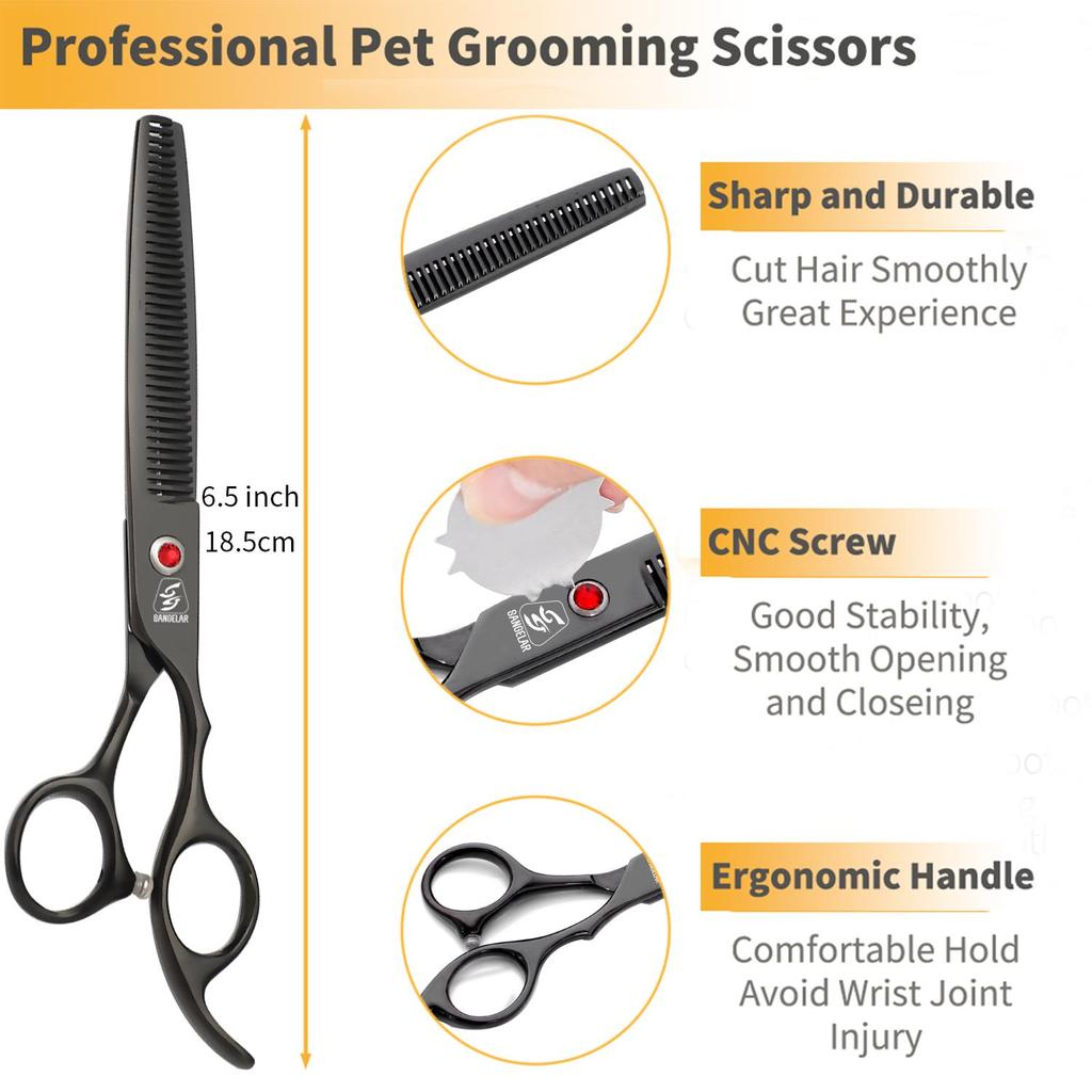 SANGELAR 6.5 Inch Colorful Pet Hair Scissors Thinning Scissors Pet Grooming Dog Scissors Professional Teddy Animal Hair Thinning Shear