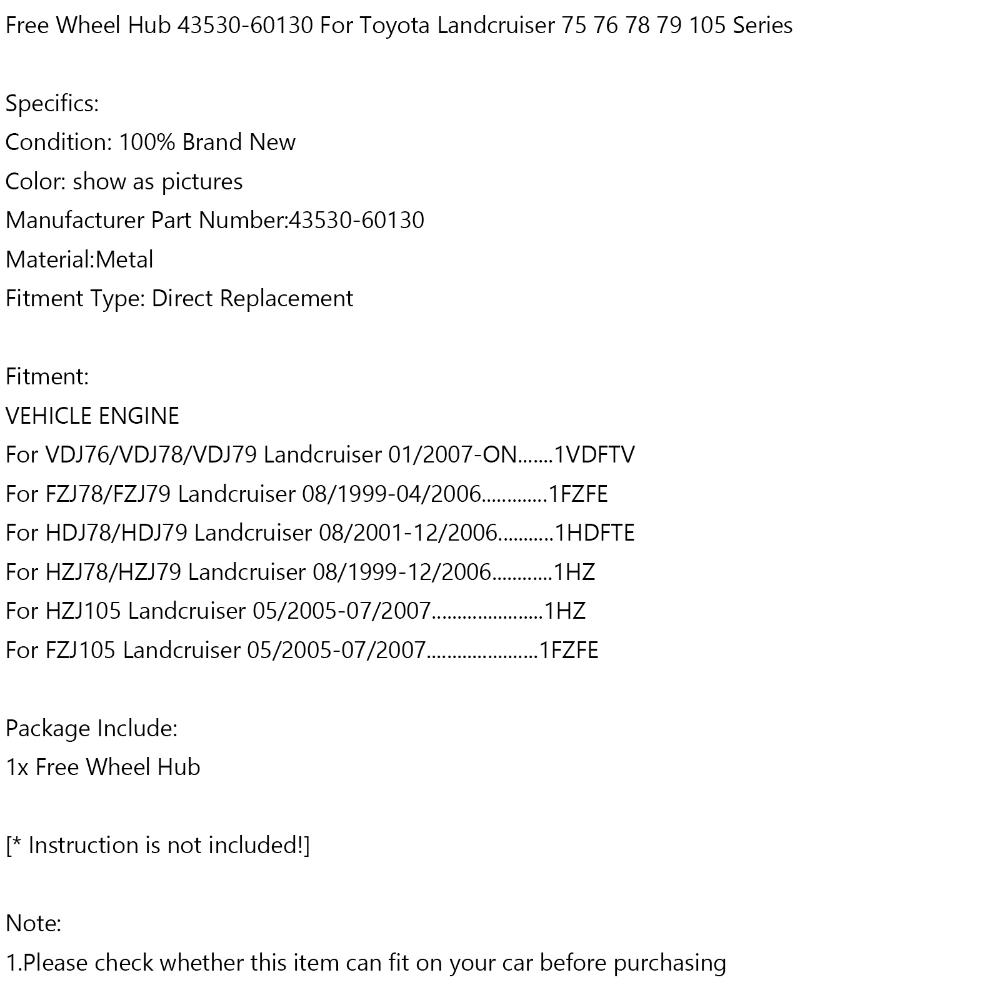 Areyourshop Free Wheel Hub 43530-60130 For Toyota Landcruiser 75 76 78 79 105 Series