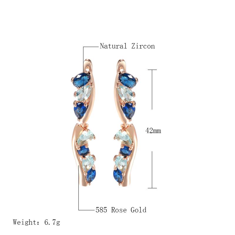 Luxury Blue Natural Zircon Drop Earrings For Women Trendy Rose Gold Color Bride Earrings Vintage Wedding Jewelry