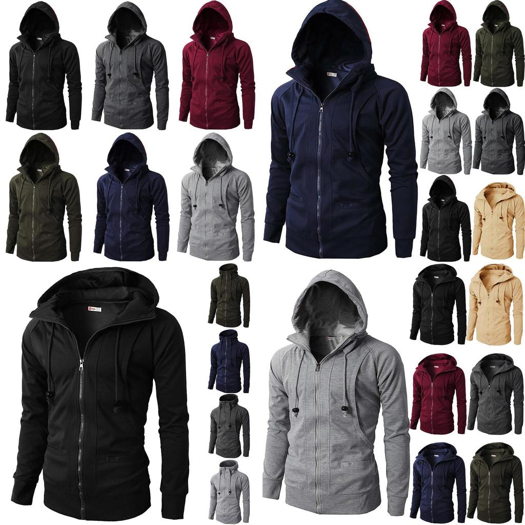 Stylish Men's Hooded Coat With Drawstring And Zipper Up Slim Fit Hoodie Jacket Overcoat