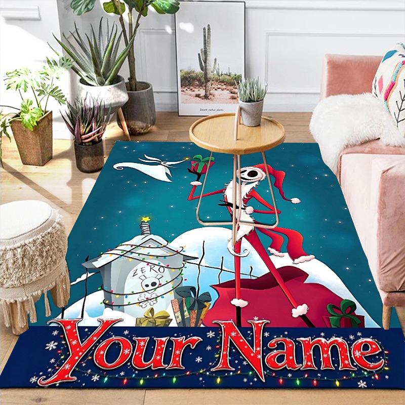 Custom 1Pc Skeleton Santa Flannel Personalized Rug Non Slip Floor Mat Soft Carpet for Living Bedroom Office Home Decor Gift