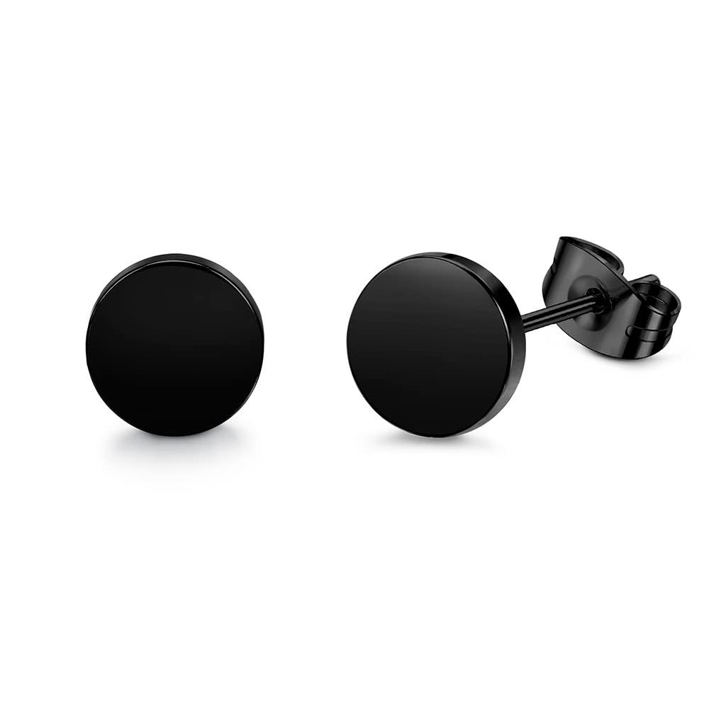 1 Pairs Black Earrings for Men Women Stainless Steel Black Stud Earrings Round CZ Stud Earrings Set 8MM