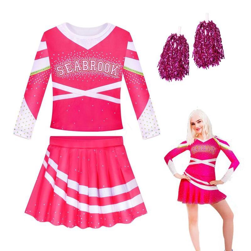 Kids 3 Zombies Cheerleader Cosplay Costume Girls Dress Halloween Gift Outfit
