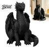 Artistic Window Sill Decor 3D Printed Sitting Black Dragon Statue Fantasy Western Figurine Handmade Garden Figurines Gothic Ornament for Bookshelf