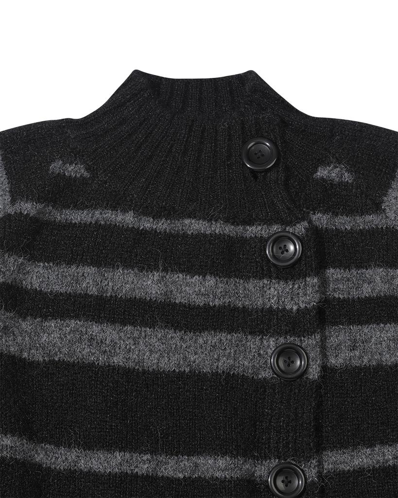 THEMUSEUMVISITOR Stripe Knit Zipup (Black)
