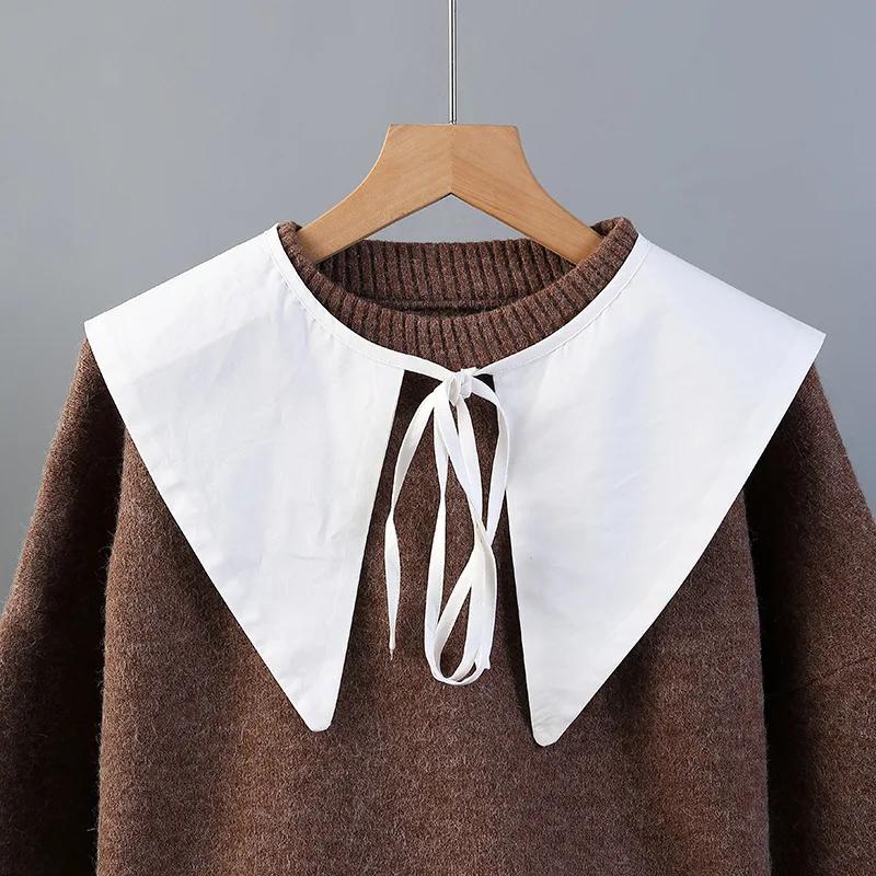 Women White Fake Collar Female Blouse Shoulder Doll Collar Detachable Shirt Collar Tie Necklace Bow Blouse Top Decorative