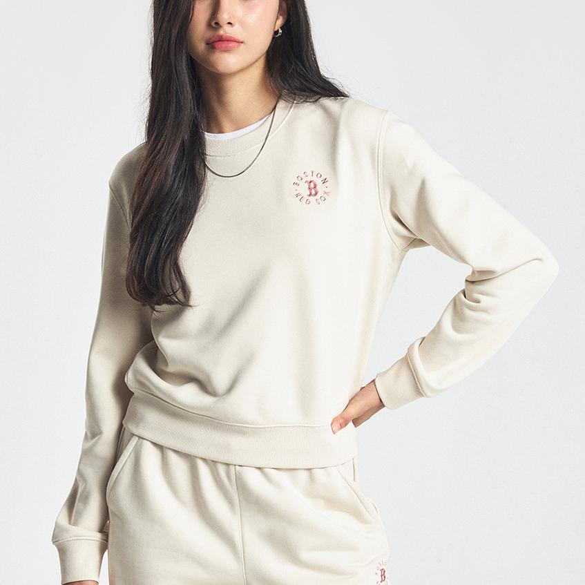 New MLB Basic Boston Red Sox Sweatshirt Women's Dark Cream 3FMTB0244-43CRD
