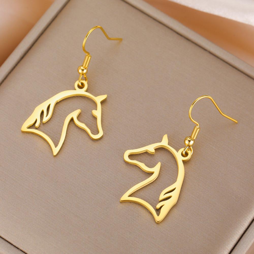 My Shape Horse Earrings Women Stainless Steel Animal Horse Head Shape Pendants Chain Jewelry for Horse Lover Gifts Wholesale