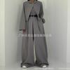 Grey Wide Leg Pants Set with Short Blazer and Black Belt