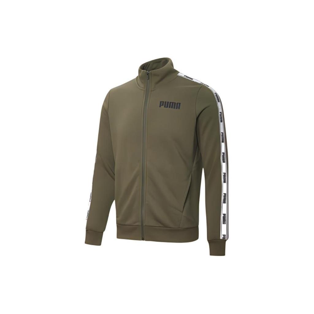 Puma Logo Printed Stand Collar Zipper Long Sleeve American Vintage Striped Color Block Pilot Jacket Men jackets Olive-Green 587002-03