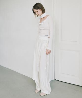 Nigaennikol Wrinkle Layered Wrap Skirt Pants_Ivory