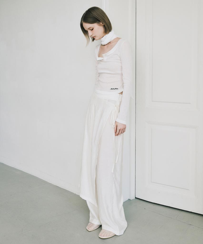 Nigaennikol Wrinkle Layered Wrap Skirt Pants_Ivory