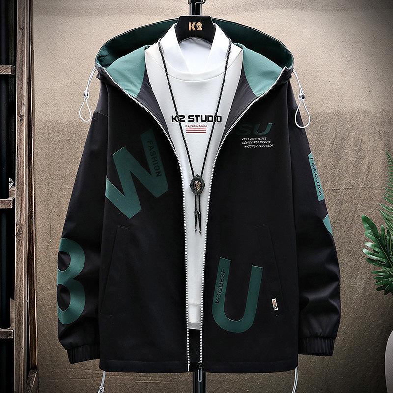 Spring, Men's Jacket Hooded Jacket New Short Fleece Trend Casual