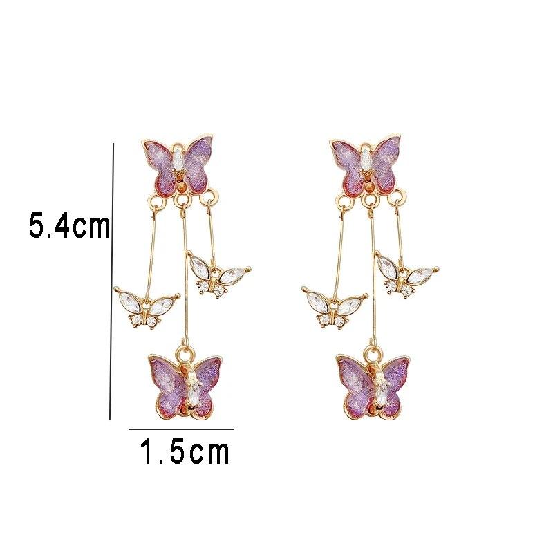Luxury Purple Butterfly Long Tassel Earrings Ladies Brincos Trendy Crystal Dangle Drop Earrings Girls Party Jewelry Accessories Gift