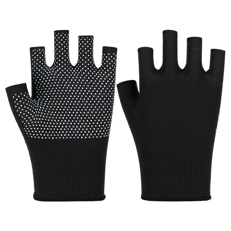 Gants Sans Doigts pour Protection au Travail, 10 Paires, Demi Nylon Pointillé Antidérapant Résistant à l'Usure Tri Emballage Cueillette Manuelle Perles Style Fin, Noir