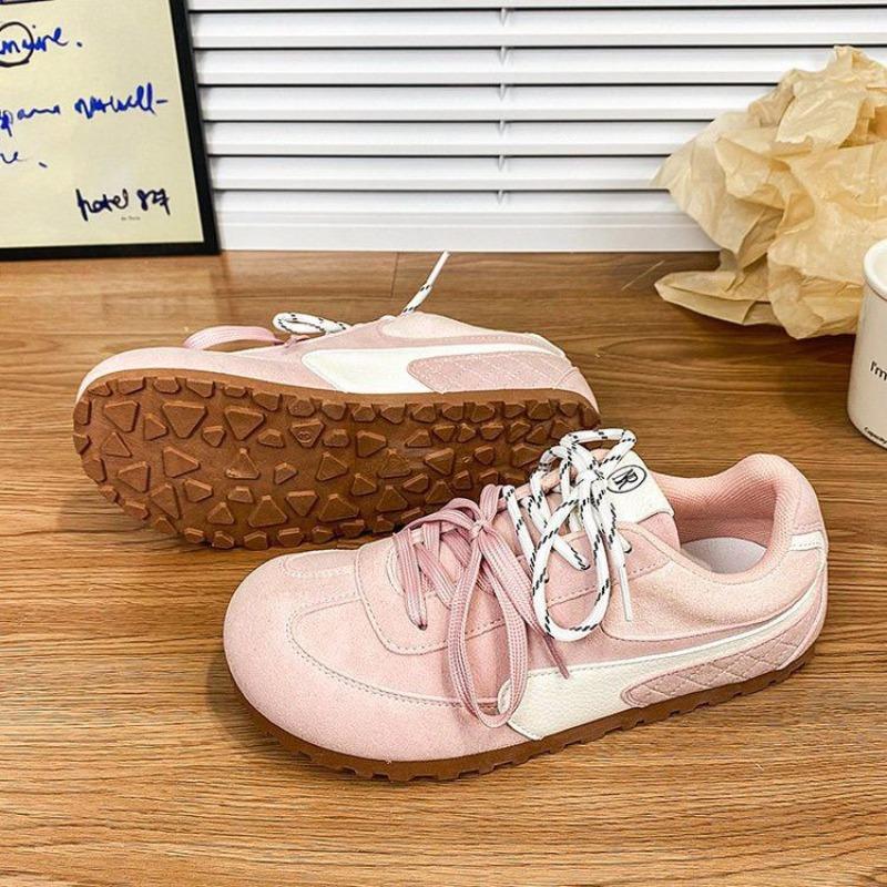 Versatile double lace-up pink women's board shoes spring new soft-soled comfortable casual sports shoes