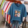 Short-sleeved T-shirt, Loose-fitting, Slimming Printed V-neck Top for Women