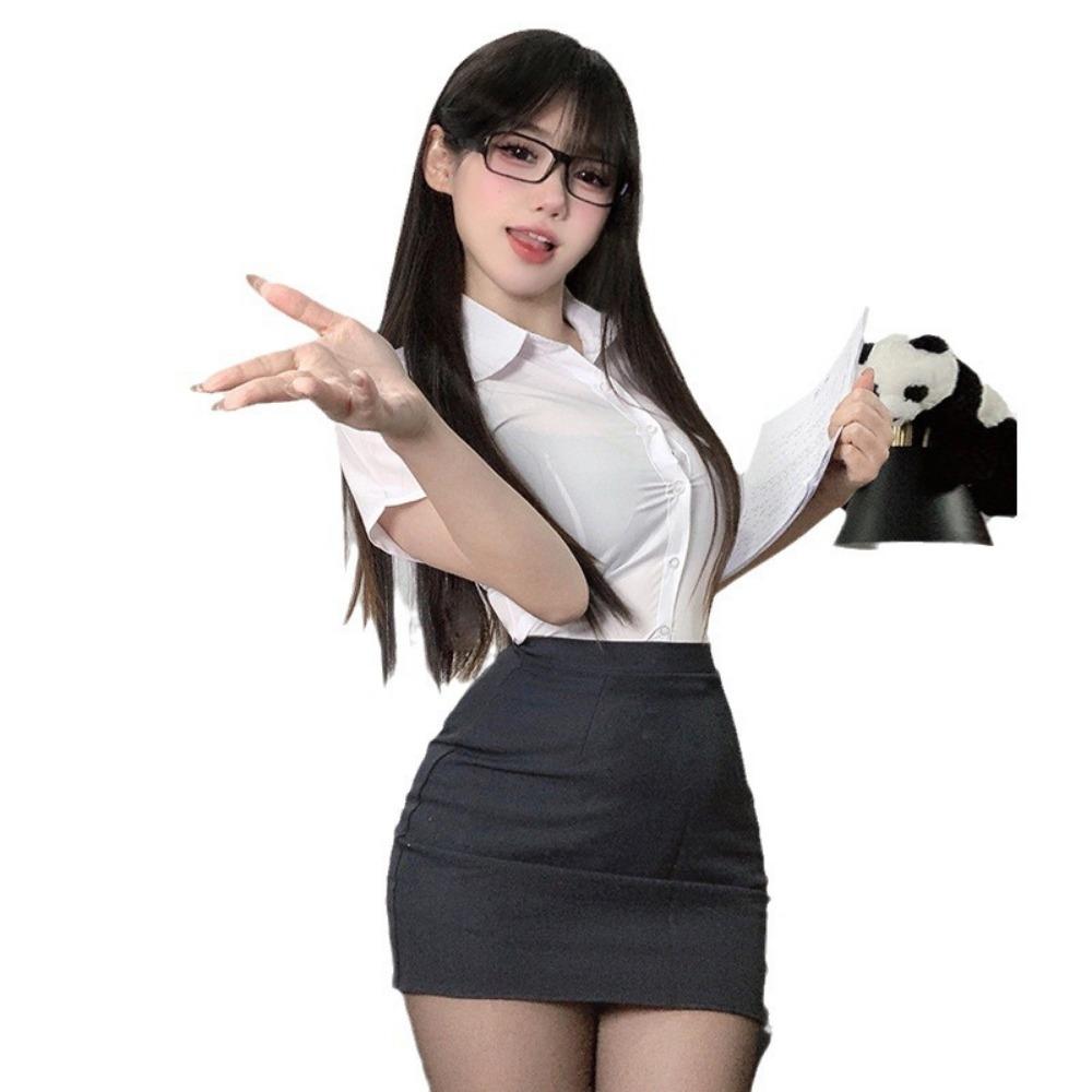 Domila Sexy Secretary Uniform Suit Seduction Hips Passion Nightclub Female White Collar Pure Desire Cosplay